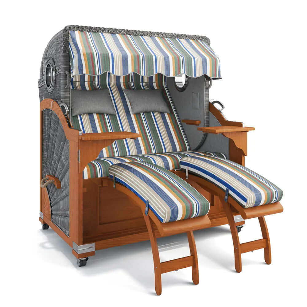 Strandkorb Kampen Teak 145 cm Rattangeflecht Dessin Lissabon 52213 - Strandkorb Fachhandel Prieß