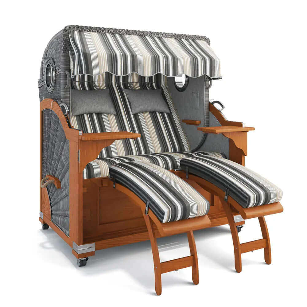 Strandkorb Kampen Teak 145 cm Rattangeflecht Dessin Lissabon 52218 - Strandkorb Fachhandel Prieß