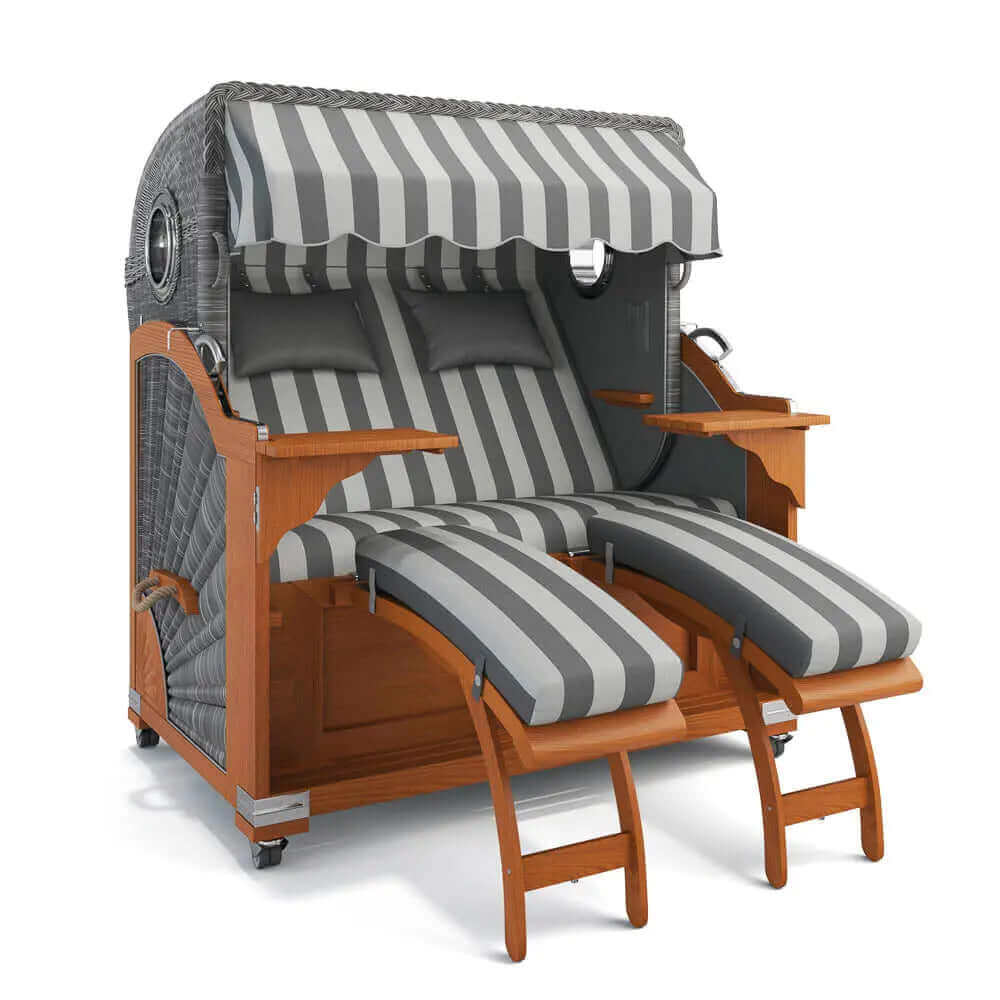 Strandkorb Kampen Teak 145 cm Rattangeflecht Dessin Marbella 62608 - Strandkorb Fachhandel Prieß