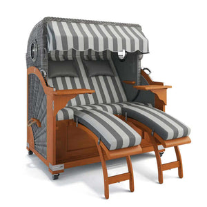 Strandkorb Kampen Teak 145 cm Rattangeflecht Dessin Marbella 62608 - Strandkorb Fachhandel Prieß