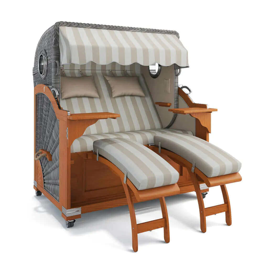 Strandkorb Kampen Teak 145 cm Rattangeflecht Dessin Marbella 62607 - Strandkorb Fachhandel Prieß