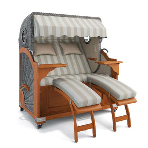 Strandkorb Kampen Teak 145 cm Rattangeflecht Dessin Marbella 62607 - Strandkorb Fachhandel Prieß