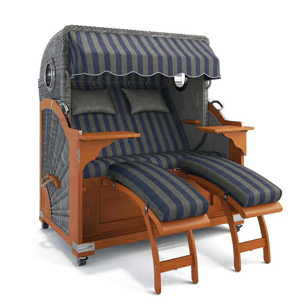 Strandkorb Kampen Teak 145 cm Rattangeflecht Dessin Menorca 70500 - Strandkorb Fachhandel Prieß