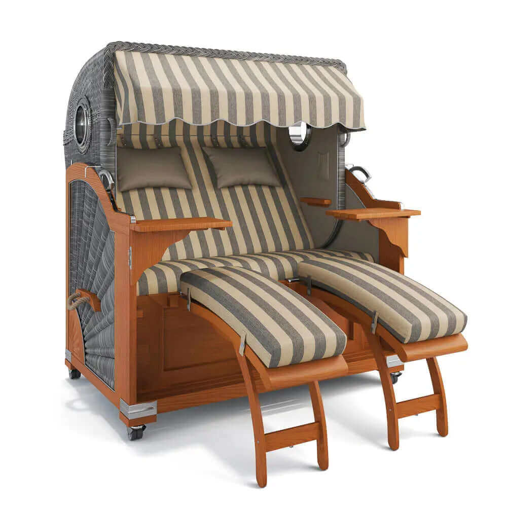 Strandkorb Kampen Teak 145 cm Rattangeflecht Dessin Menorca 72158 - Strandkorb Fachhandel Prieß