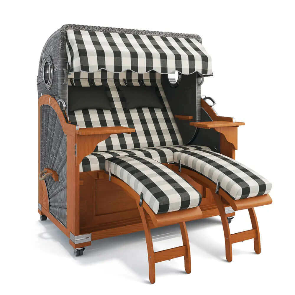 Strandkorb Kampen Teak 145 cm Rattangeflecht Dessin München 48108 - Strandkorb Fachhandel Prieß