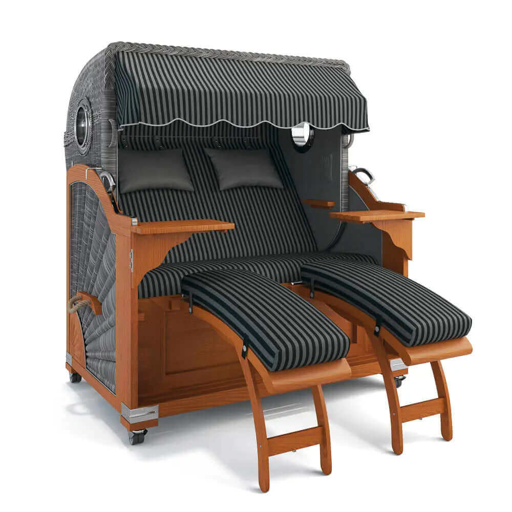 Strandkorb Kampen Teak 145 cm Rattangeflecht Dessin New York 57474 - Strandkorb Fachhandel Prieß