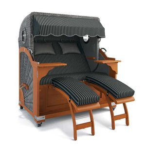 Strandkorb Kampen Teak 145 cm Rattangeflecht Dessin New York 57474 - Strandkorb Fachhandel Prieß