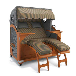 Strandkorb Kampen Teak 145 cm Rattangeflecht Dessin New York 57436 - Strandkorb Fachhandel Prieß