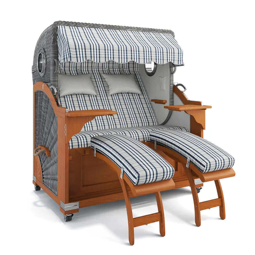 Strandkorb Kampen Teak 145 cm Rattangeflecht Dessin Palma 24425 - Strandkorb Fachhandel Prieß