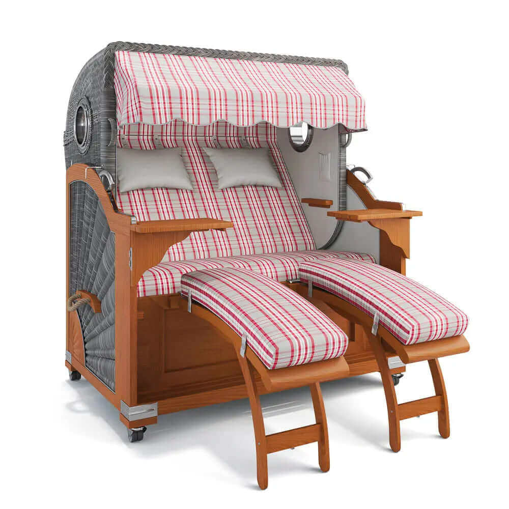 Strandkorb Kampen Teak 145 cm Rattangeflecht Dessin Palma 24423 - Strandkorb Fachhandel Prieß