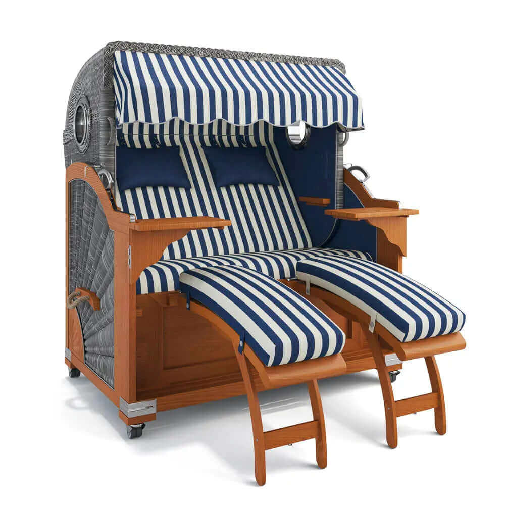 Strandkorb Kampen Teak 145 cm Rattangeflecht Dessin Porto 82335 - Strandkorb Fachhandel Prieß