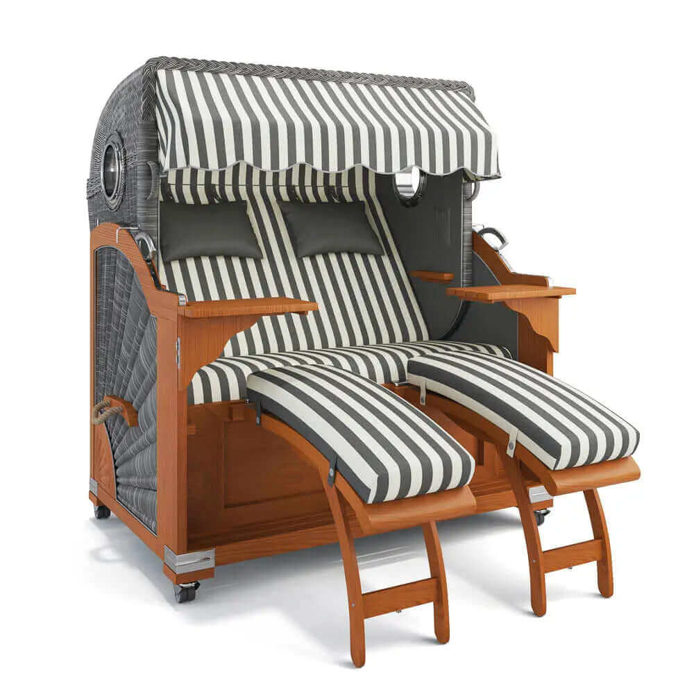 Strandkorb Kampen Teak 145 cm Rattangeflecht Dessin Porto 82338 - Strandkorb Fachhandel Prieß