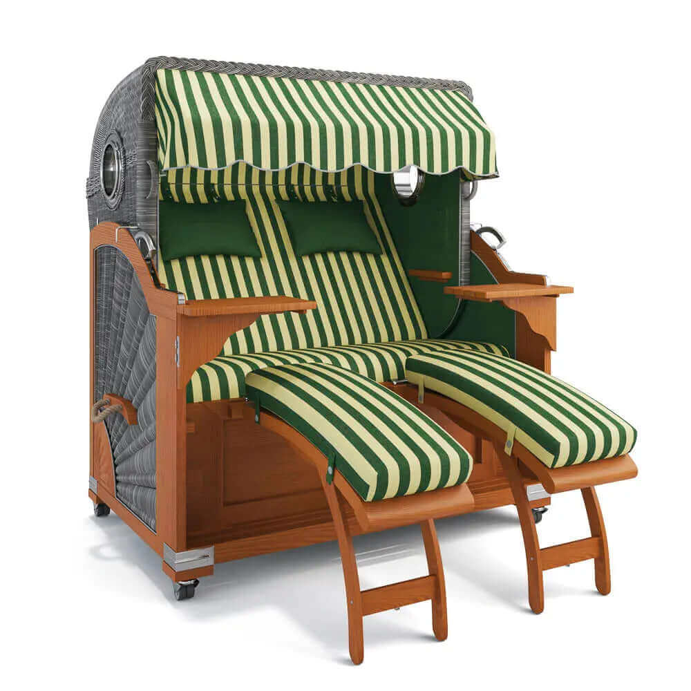 Strandkorb Kampen Teak 145 cm Rattangeflecht Dessin Porto 82336 - Strandkorb Fachhandel Prieß