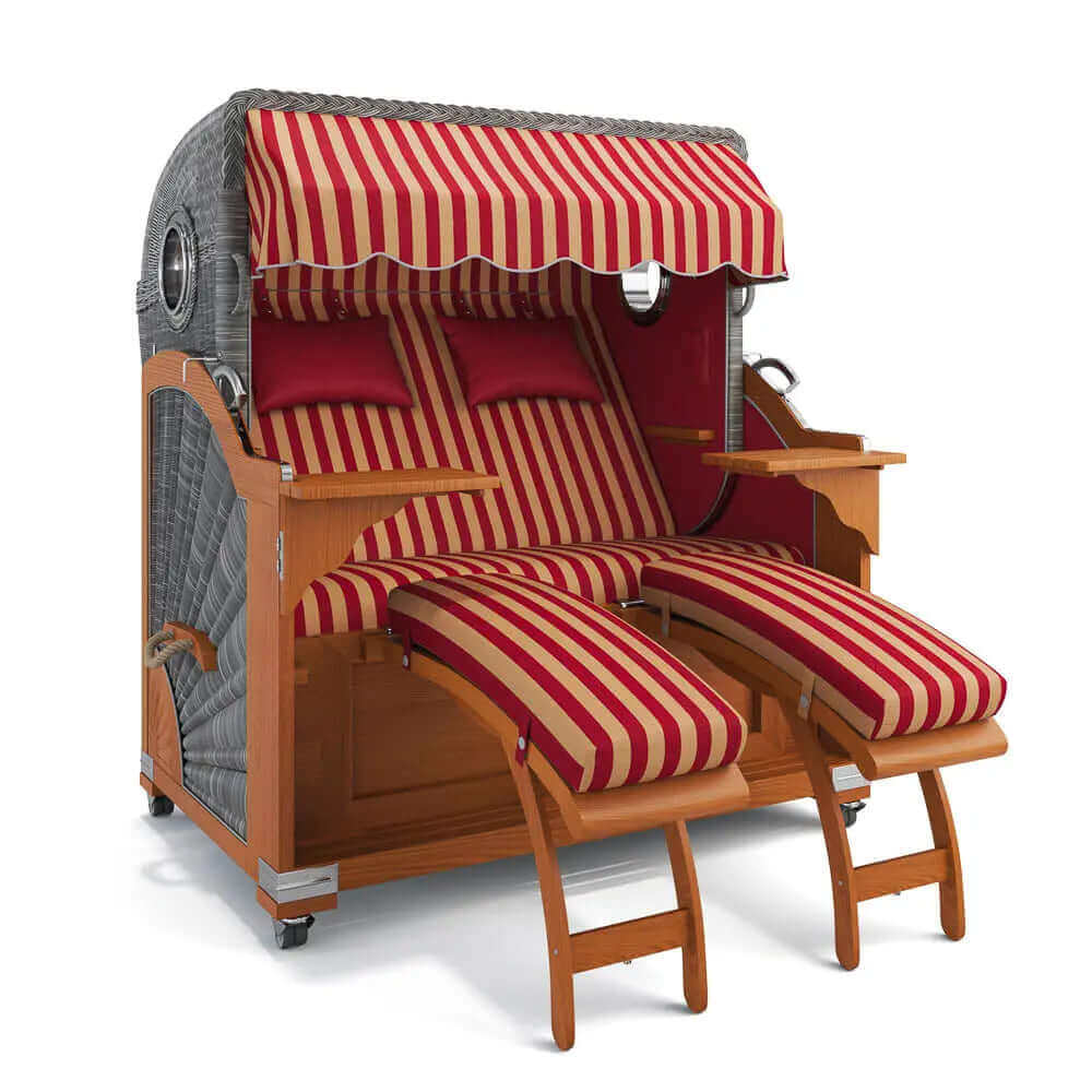 Strandkorb Kampen Teak 145 cm Rattangeflecht Dessin Porto 82333 - Strandkorb Fachhandel Prieß