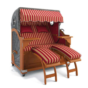 Strandkorb Kampen Teak 145 cm Rattangeflecht Dessin Porto 82333 - Strandkorb Fachhandel Prieß