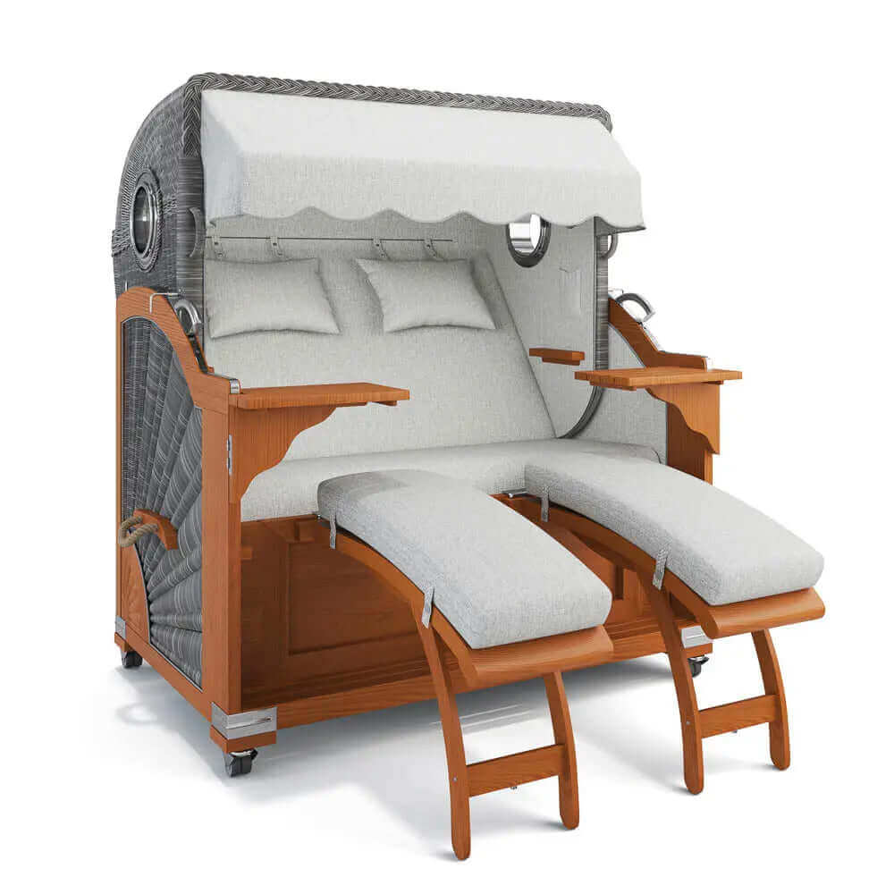 Strandkorb Kampen Teak 145 cm Rattangeflecht Dessin Amsterdam 26200 - Strandkorb Fachhandel Prieß