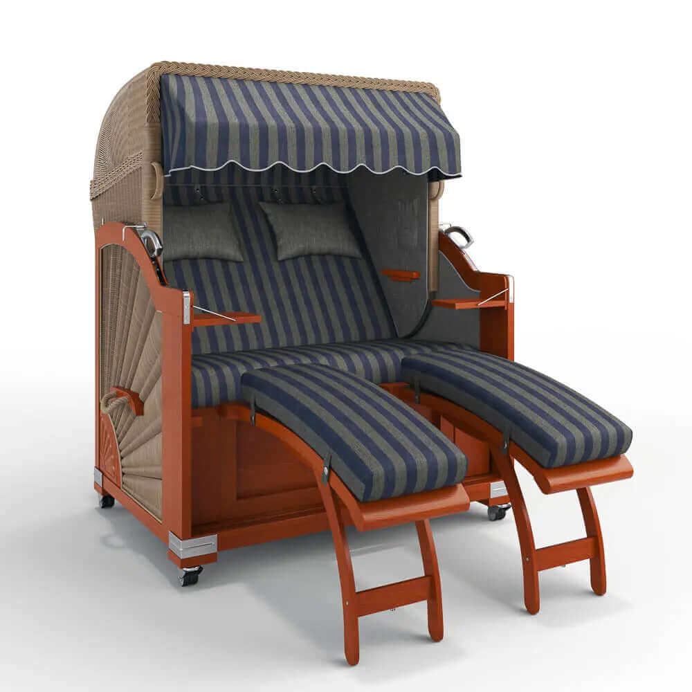 Strandkorb Keitum Mahagoni 130 cm Rattangeflecht Dessin Menorca 70500 - Strandkorb Fachhandel Prieß