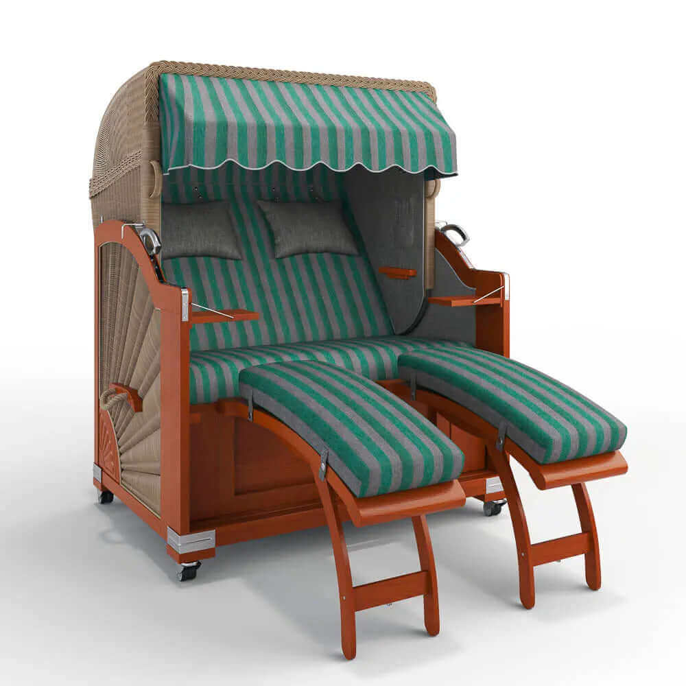 Strandkorb Keitum Mahagoni 130 cm Rattangeflecht Dessin Menorca 70600 - Strandkorb Fachhandel Prieß