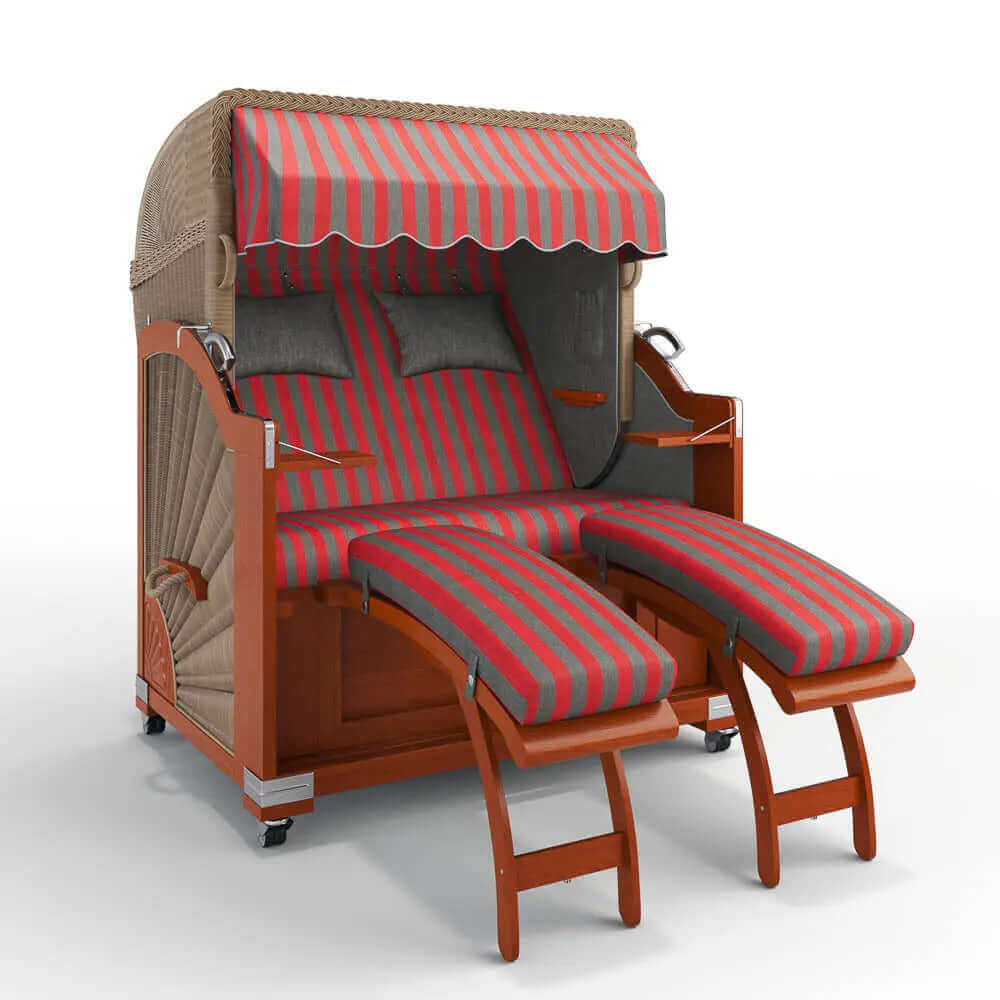 Strandkorb Keitum Mahagoni 130 cm Rattangeflecht Dessin Menorca 70300 - Strandkorb Fachhandel Prieß