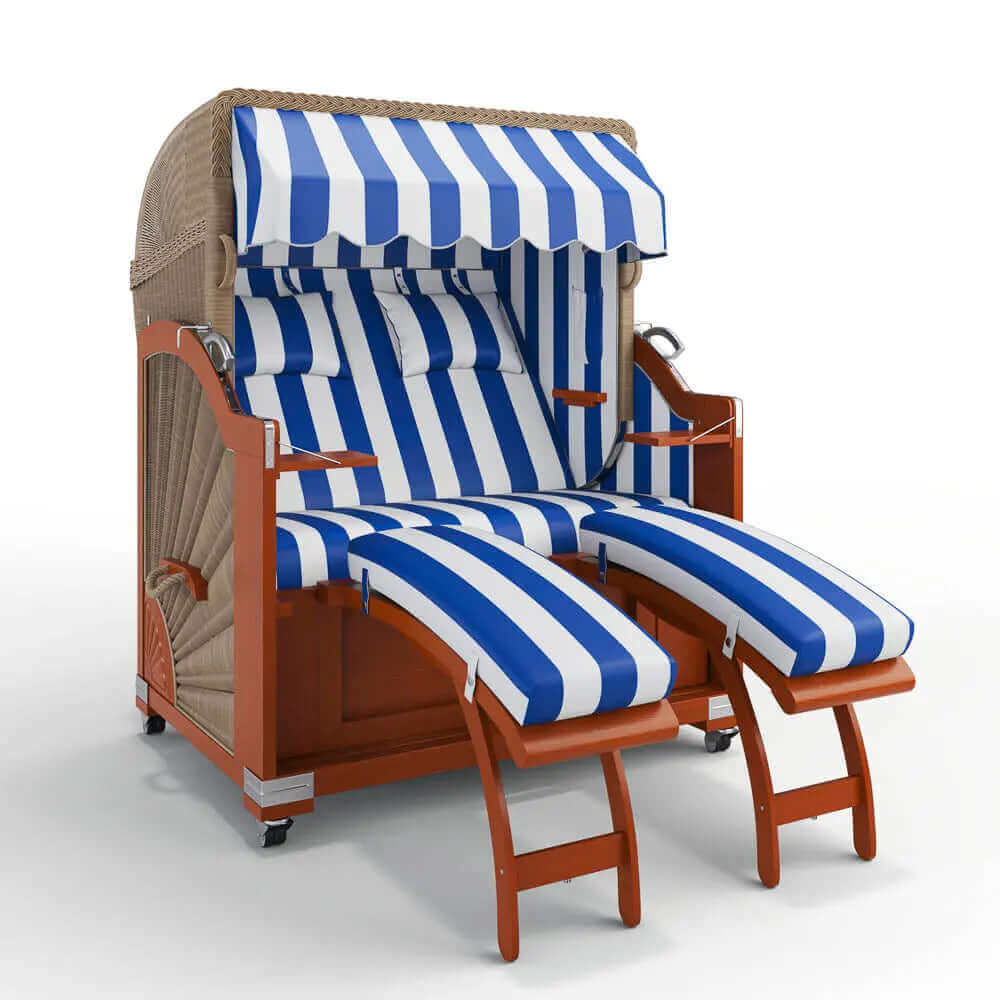 Strandkorb Keitum Mahagoni 130 cm Rattangeflecht Dessin PVC Blockstreifen abwaschbar 40025 - Strandkorb Fachhandel Prieß