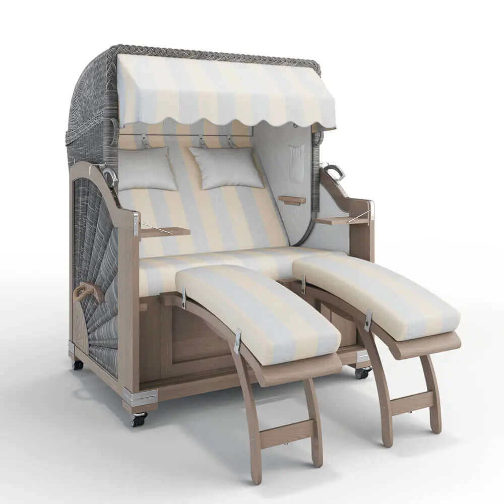 Strandkorb Keitum Vintage Teak 130 cm Rattangeflecht Dessin Barcelona 63608 - Strandkorb Fachhandel Prieß