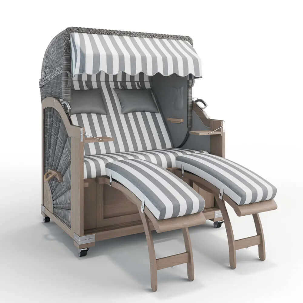 Strandkorb Keitum Vintage Teak 130 cm Rattangeflecht Dessin Cadiz 32708 - Strandkorb Fachhandel Prieß