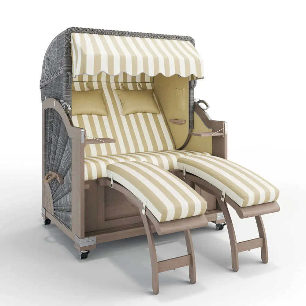 Strandkorb Keitum Vintage Teak 130 cm Rattangeflecht Dessin Cadiz 32707 - Strandkorb Fachhandel Prieß