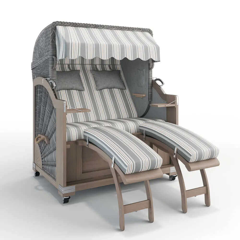 Strandkorb Keitum Vintage Teak 130 cm Rattangeflecht Dessin Granada 55208 - Strandkorb Fachhandel Prieß