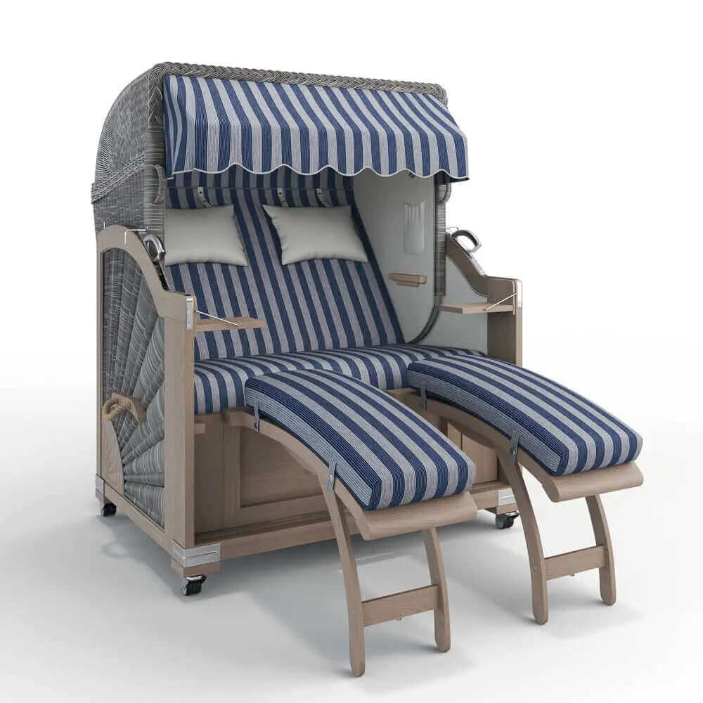 Strandkorb Keitum Vintage Teak 130 cm Rattangeflecht Dessin Ibiza 64205 - Strandkorb Fachhandel Prieß