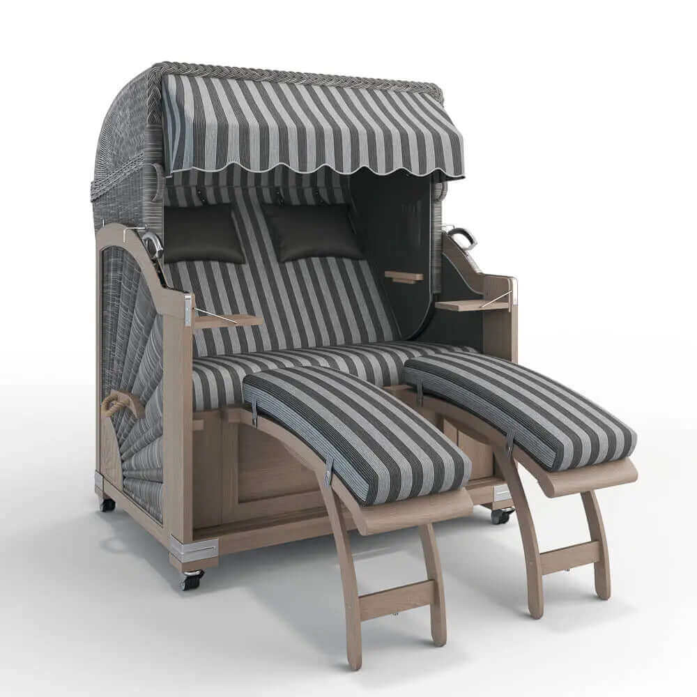 Strandkorb Keitum Vintage Teak 130 cm Rattangeflecht Dessin Ibiza 64208 - Strandkorb Fachhandel Prieß