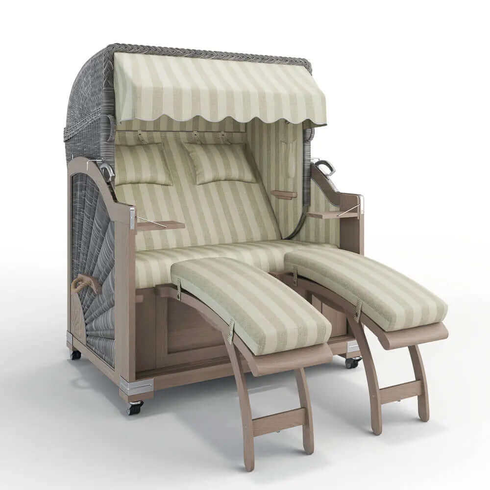 Strandkorb Keitum Vintage Teak 130 cm Rattangeflecht Dessin Innsbruck 42639 - Strandkorb Fachhandel Prieß