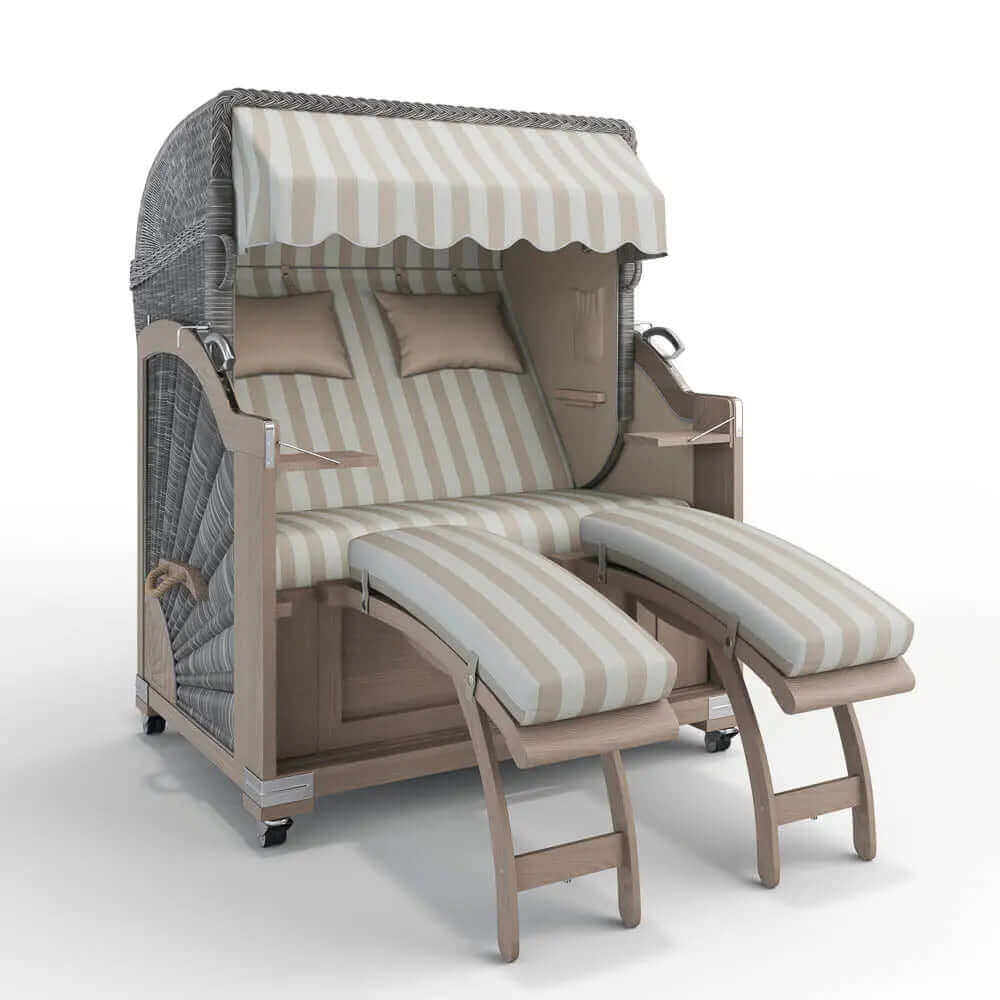 Strandkorb Keitum Vintage Teak 130 cm Rattangeflecht Dessin Marbella 62607 - Strandkorb Fachhandel Prieß