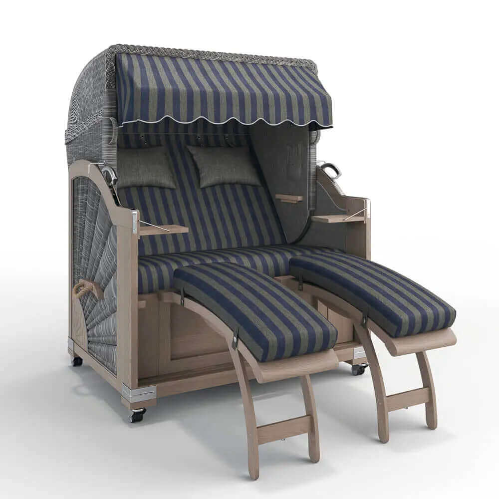Strandkorb Keitum Vintage Teak 130 cm Rattangeflecht Dessin Menorca 70500 - Strandkorb Fachhandel Prieß