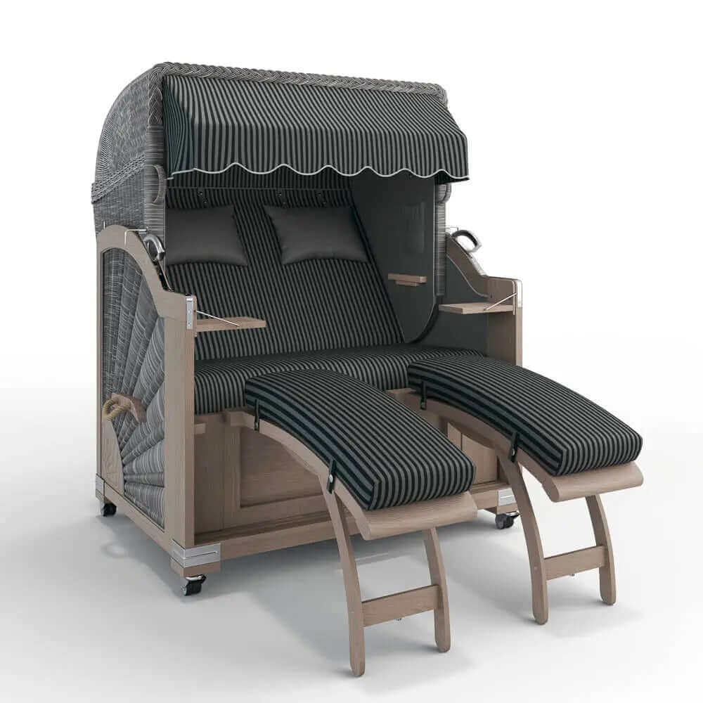 Strandkorb Keitum Vintage Teak 130 cm Rattangeflecht Dessin New York 57474 - Strandkorb Fachhandel Prieß