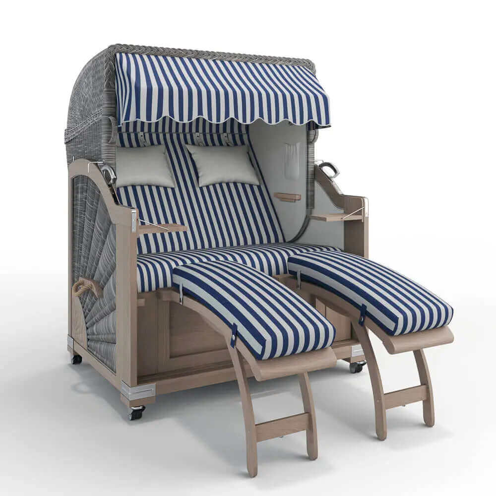 Strandkorb Keitum Vintage Teak 130 cm Rattangeflecht Dessin Porto 82335 - Strandkorb Fachhandel Prieß