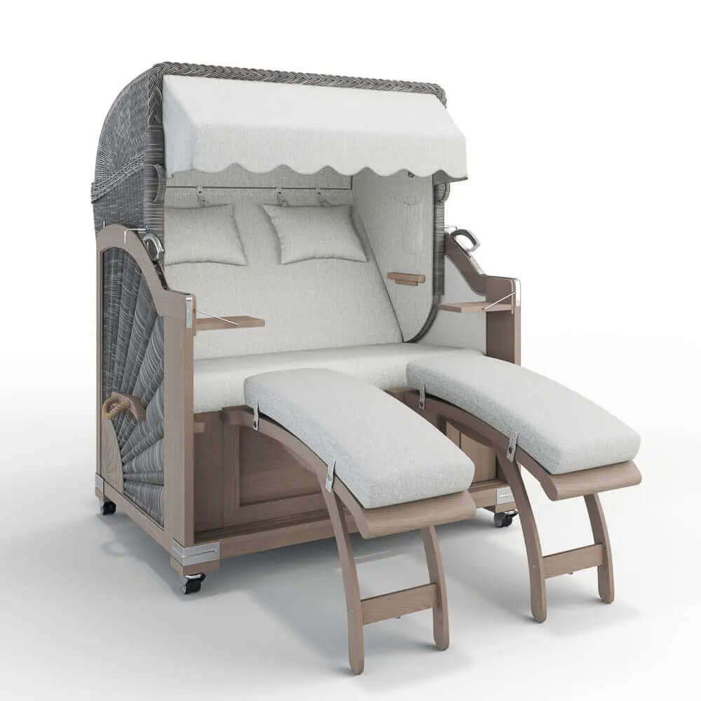 Strandkorb Keitum Vintage Teak 130 cm Rattangeflecht Dessin Amsterdam 26200 - Strandkorb Fachhandel Prieß