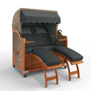 Strandkorb Keitum Teak 130 cm Rattangeflecht Dessin New York 57474 - Strandkorb Fachhandel Prieß