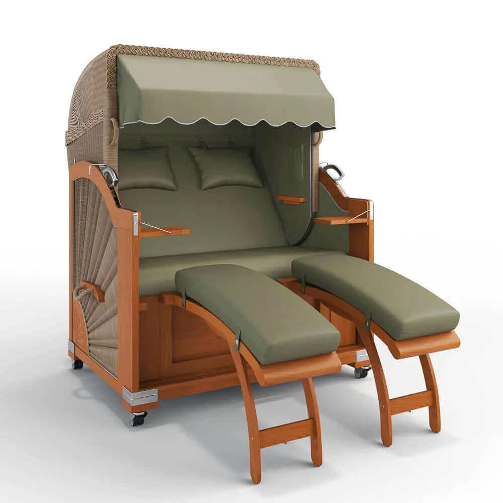 Strandkorb Keitum Teak 130 cm Rattangeflecht Dessin San Sebastian 31416 - Strandkorb Fachhandel Prieß