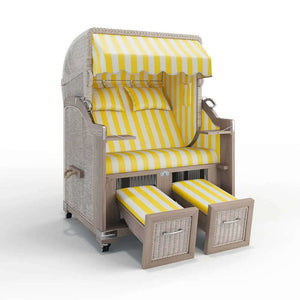 Strandkorb Landhaus Sylt Teak Vintage 120 cm, Rattangeflecht white washed, Dessin Hamburg 45901 - Strandkorb Fachhandel Prieß