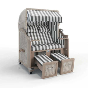 Strandkorb Landhaus Sylt Teak Vintage 120 cm, Rattangeflecht white washed, Dessin Hamburg 45991 - Strandkorb Fachhandel Prieß