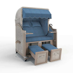 Strandkorb Landhaus Sylt Teak Vintage 120 cm, Rattangeflecht white washed, Dessin Hannover 95405 - Strandkorb Fachhandel Prieß