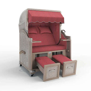 Strandkorb Landhaus Sylt Teak Vintage 120 cm, Rattangeflecht white washed, Dessin Hannover 95403 - Strandkorb Fachhandel Prieß