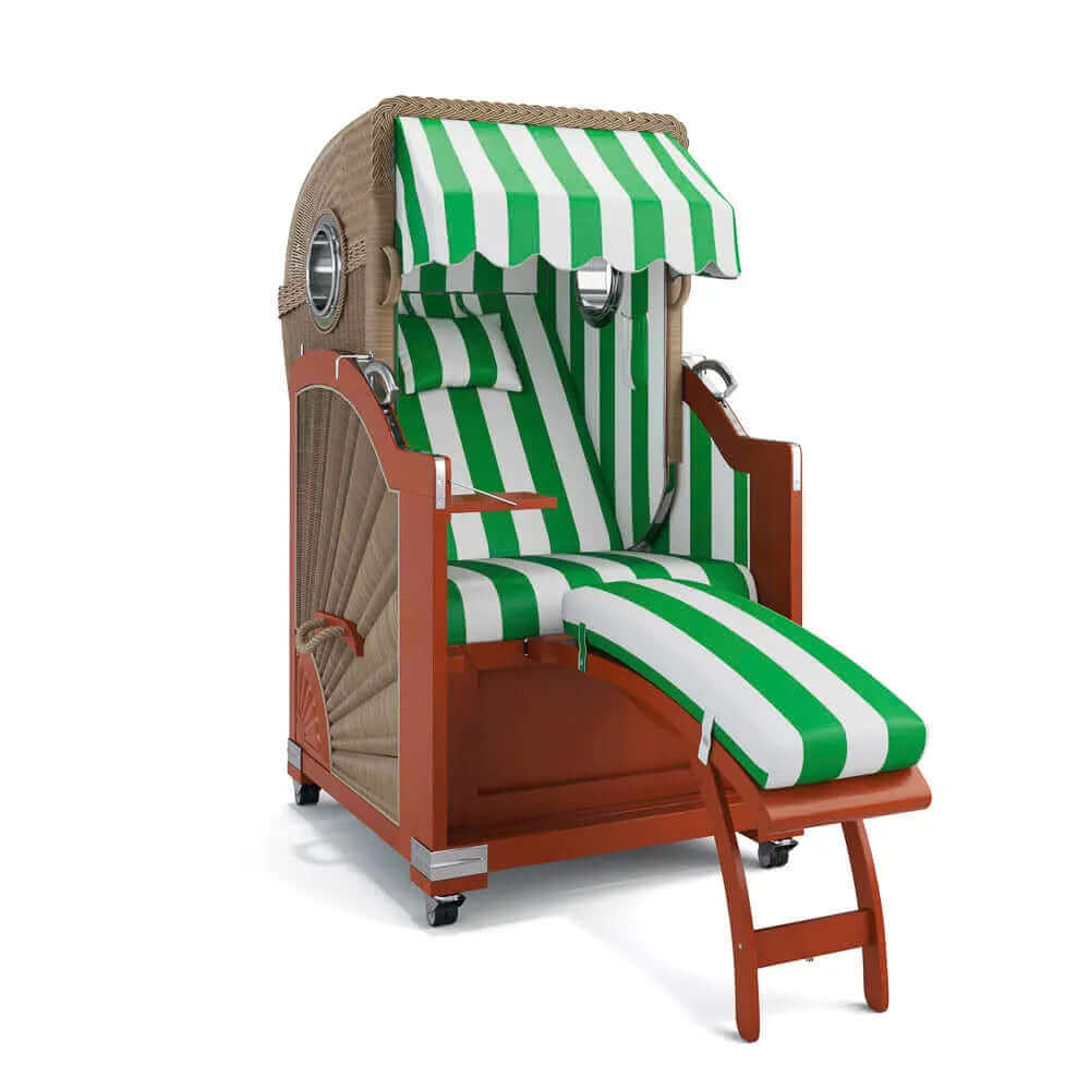 Strandkorb List Mahagoni 85cm Rattangeflecht Dessin PVC Blockstreifen abwaschbar 40026 - Strandkorb Fachhandel Prieß