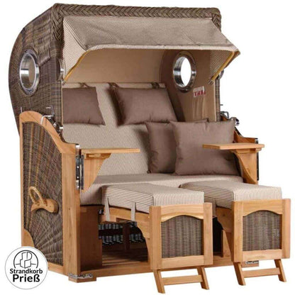 Strandkorb Mr. Deko Düne Bullaugen Teak PE grey 2-Sitzer Dessin 510 