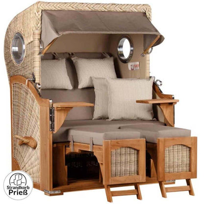 Strandkorb Mr. Deko Düne Bullaugen Teak PE shell 2-Sitzer Dessin 534 - Strandkorb Fachhandel Prieß