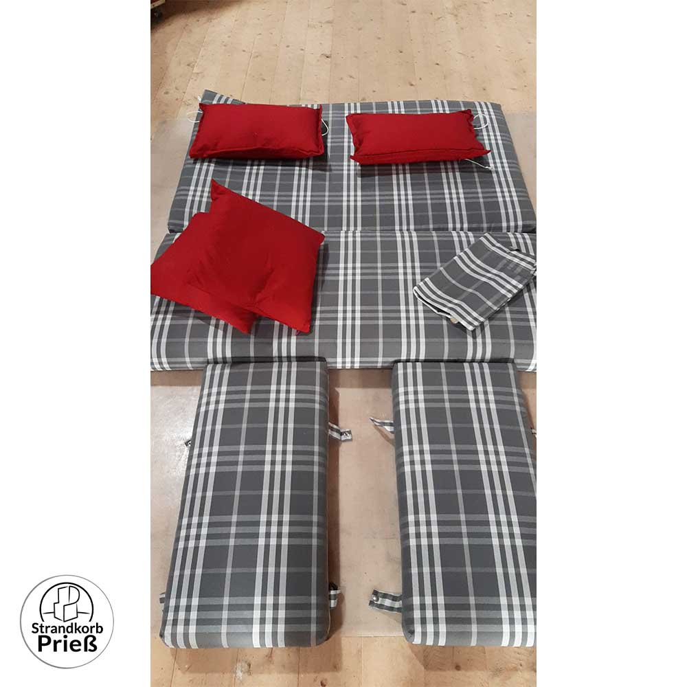 herausnehmbare Polster Set XXL für Strandkorb Friesland Sailor Nautic, Dessin 186 mit Markise, Sitz- und Rückenpolster, Nackenkissen