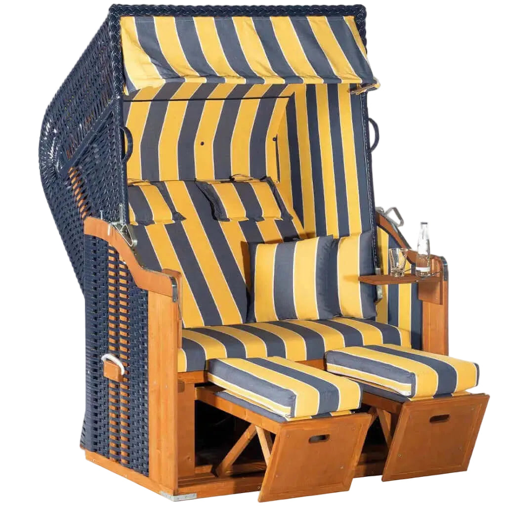 Strandkorb SunnySmart Rustikal 250 Plus, PVC-Geflecht blau, Dessin 1244 - Strandkorb Prieß