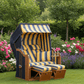 Strandkorb SunnySmart Rustikal 250 Plus, PVC-Geflecht blau, Dessin 1244 blau gelb