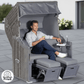 Strandkorb SunnySmart Rustikal 255 Plus grau, PVC-Geflecht weiss, Dessin 1234, moderner 2-Sitzer Liegemodell mit Komfortpolster