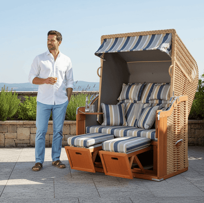 Strandkorb SunnySmart Rustikal 255 Plus, PVC-Geflecht beige, Dessin 1236 wie abgebildet